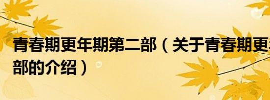 青春期更年期第二部（关于青春期更年期第二部的介绍）