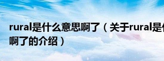 rural是什么意思啊了（关于rural是什么意思啊了的介绍）