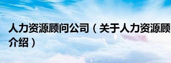 人力资源顾问公司（关于人力资源顾问公司的介绍）