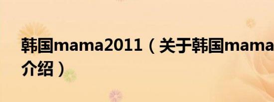 韩国mama2011（关于韩国mama2011的介绍）