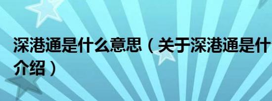 深港通是什么意思（关于深港通是什么意思的介绍）