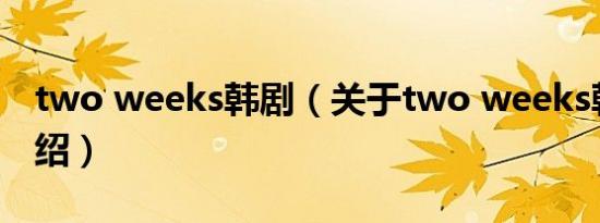 two weeks韩剧（关于two weeks韩剧的介绍）