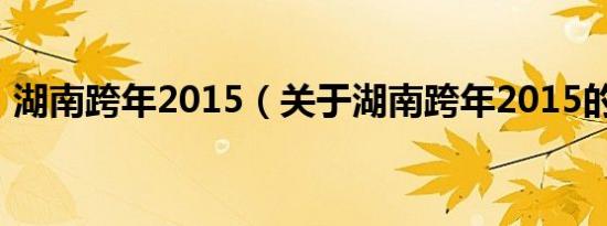 湖南跨年2015（关于湖南跨年2015的介绍）