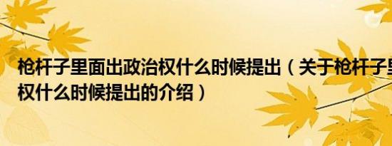 枪杆子里面出政治权什么时候提出（关于枪杆子里面出政治权什么时候提出的介绍）