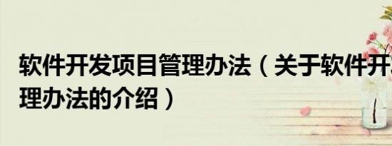 软件开发项目管理办法（关于软件开发项目管理办法的介绍）