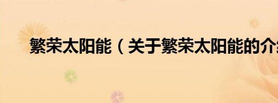 繁荣太阳能（关于繁荣太阳能的介绍）