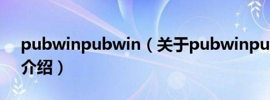 pubwinpubwin（关于pubwinpubwin的介绍）