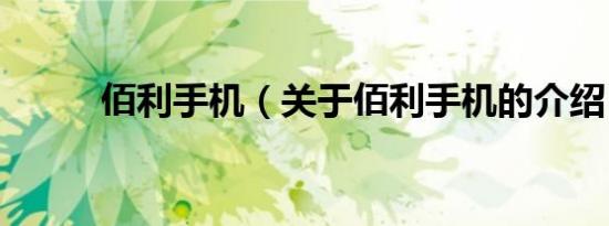 佰利手机（关于佰利手机的介绍）