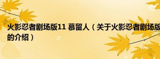 火影忍者剧场版11 慕留人（关于火影忍者剧场版11 慕留人的介绍）