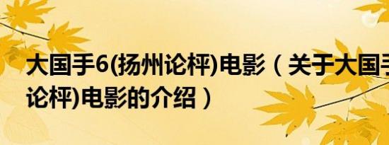 大国手6(扬州论枰)电影（关于大国手6(扬州论枰)电影的介绍）