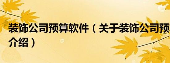 装饰公司预算软件（关于装饰公司预算软件的介绍）
