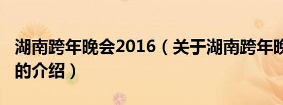 湖南跨年晚会2016（关于湖南跨年晚会2016的介绍）