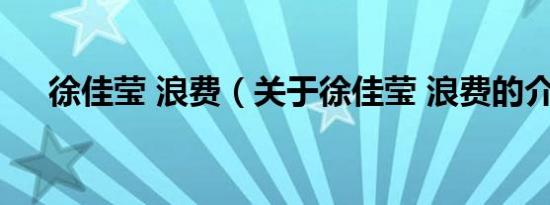 徐佳莹 浪费（关于徐佳莹 浪费的介绍）