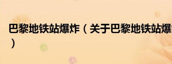 巴黎地铁站爆炸（关于巴黎地铁站爆炸的介绍）