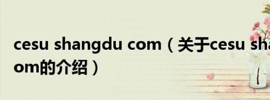 cesu shangdu com（关于cesu shangdu com的介绍）