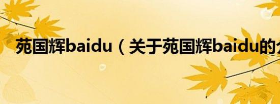 苑国辉baidu（关于苑国辉baidu的介绍）