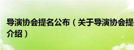 导演协会提名公布（关于导演协会提名公布的介绍）