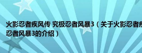 火影忍者疾风传 究极忍者风暴3（关于火影忍者疾风传 究极忍者风暴3的介绍）