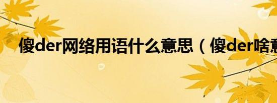 傻der网络用语什么意思（傻der啥意思）