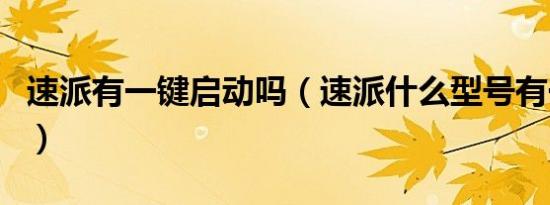 速派有一键启动吗（速派什么型号有一键启动）