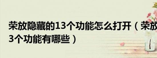 荣放隐藏的13个功能怎么打开（荣放隐藏的13个功能有哪些）