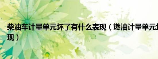柴油车计量单元坏了有什么表现（燃油计量单元坏有什么表现）