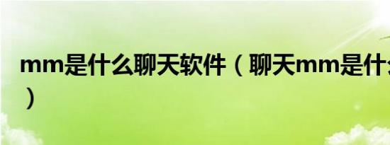 mm是什么聊天软件（聊天mm是什么意思啊）