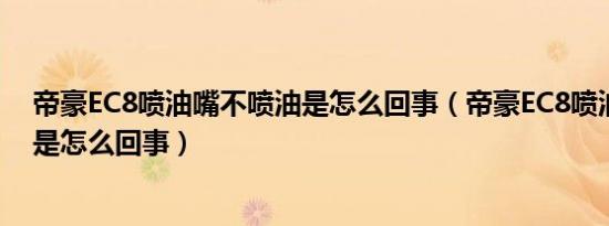 帝豪EC8喷油嘴不喷油是怎么回事（帝豪EC8喷油嘴不喷油是怎么回事）