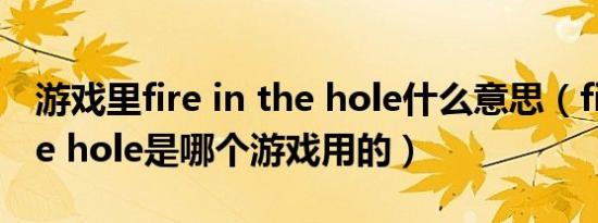 游戏里fire in the hole什么意思（fire in the hole是哪个游戏用的）